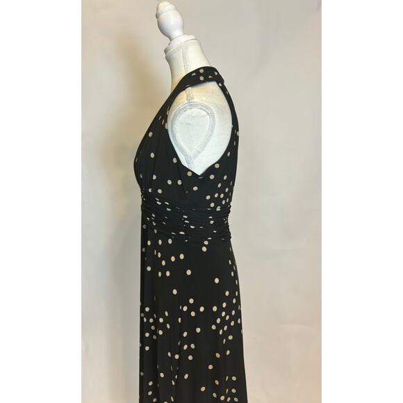 Evan Picone | Vintage Black Polka Dot Jersey Fit and Flare Midi Dress | 8 - Picture 7 of 17